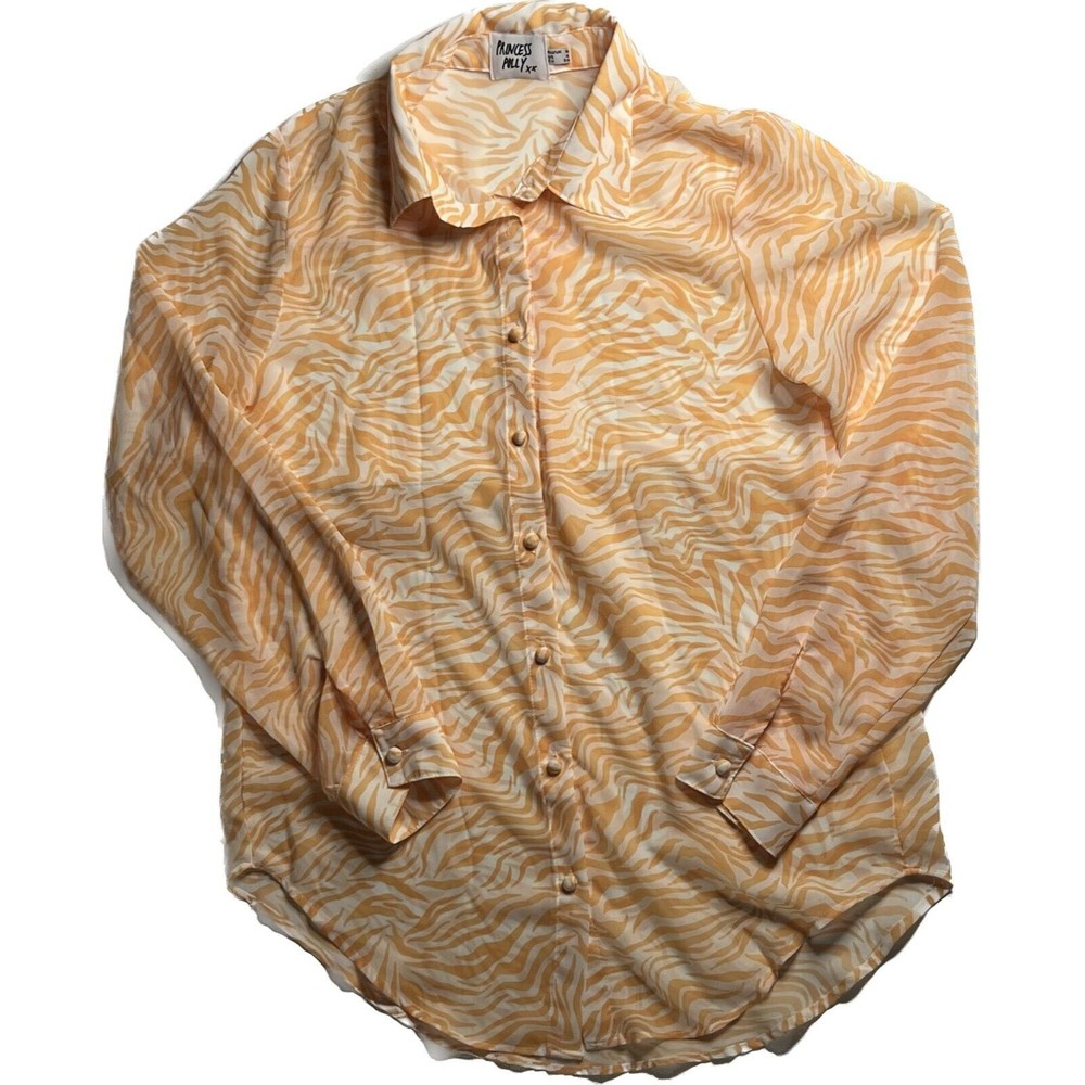 Princess Poly Orange Animal Stiped Button Long Sleeve Ziggy Shirt Size 4